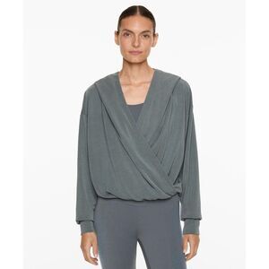 Oysho Womens Sweatshirt XS Gray Hooded Wrap Pullover soft touch 2965/791 NWT